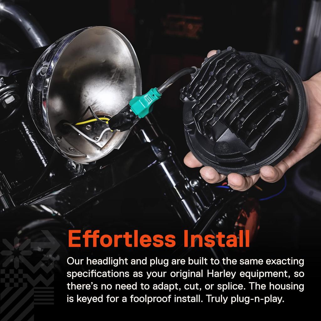 TRUE MODS 5 3/4 LED Headlight for Harley Davidson [Black Finish] Round LED Motorcycle