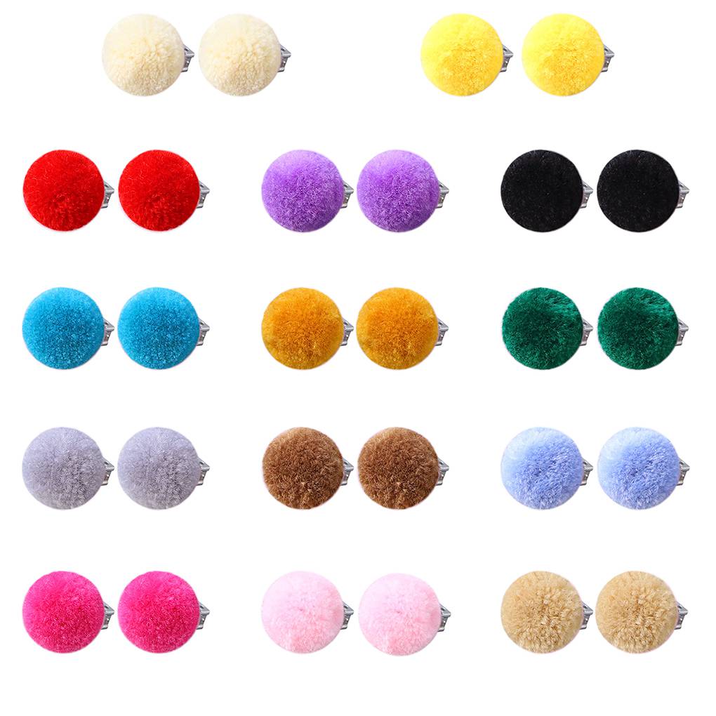1 Pair Kids Pom Pom Ear Clip Plush Ball Kid Girls Children Clip No Piercing Earrings Jewelry