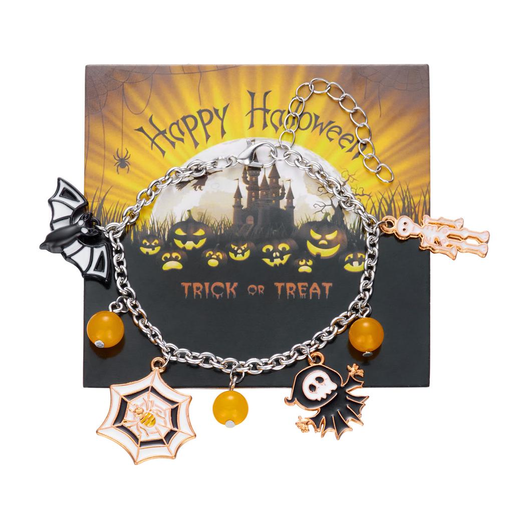Halloween Ghost Pumpkin Black Cat Metal Chain Bracelet For Women Gold Plated Skeleton Spider Bat Bangles Festival Charm Jewelry