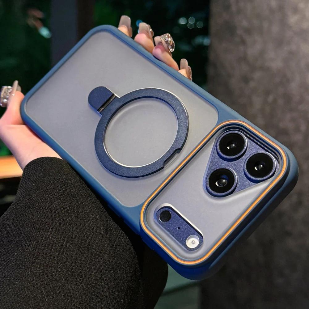 Ring Bracket Stand Holder Magnetic For Magsafe Frosted Case For iPhone 17 15 16 Pro Max 11 12 13 14 Plus Matte Soft Bumper Cover