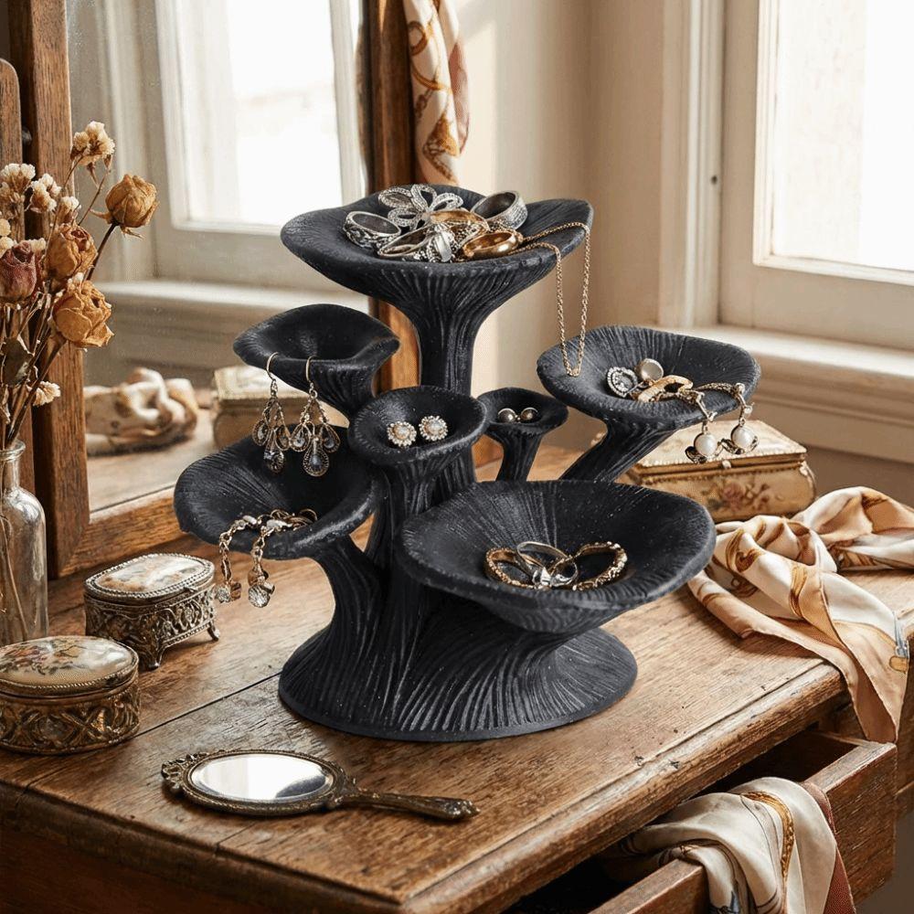 3D Printed Mushroom Jewelry Stand Black Glossy Ring Display Stand Jewelry Tray  Home Desk