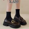 Mary Jane Women's Shoes Platform British Style Small Leather Shoes 2025 Spring New One-pedal Leather Loafers Single Shoes Women