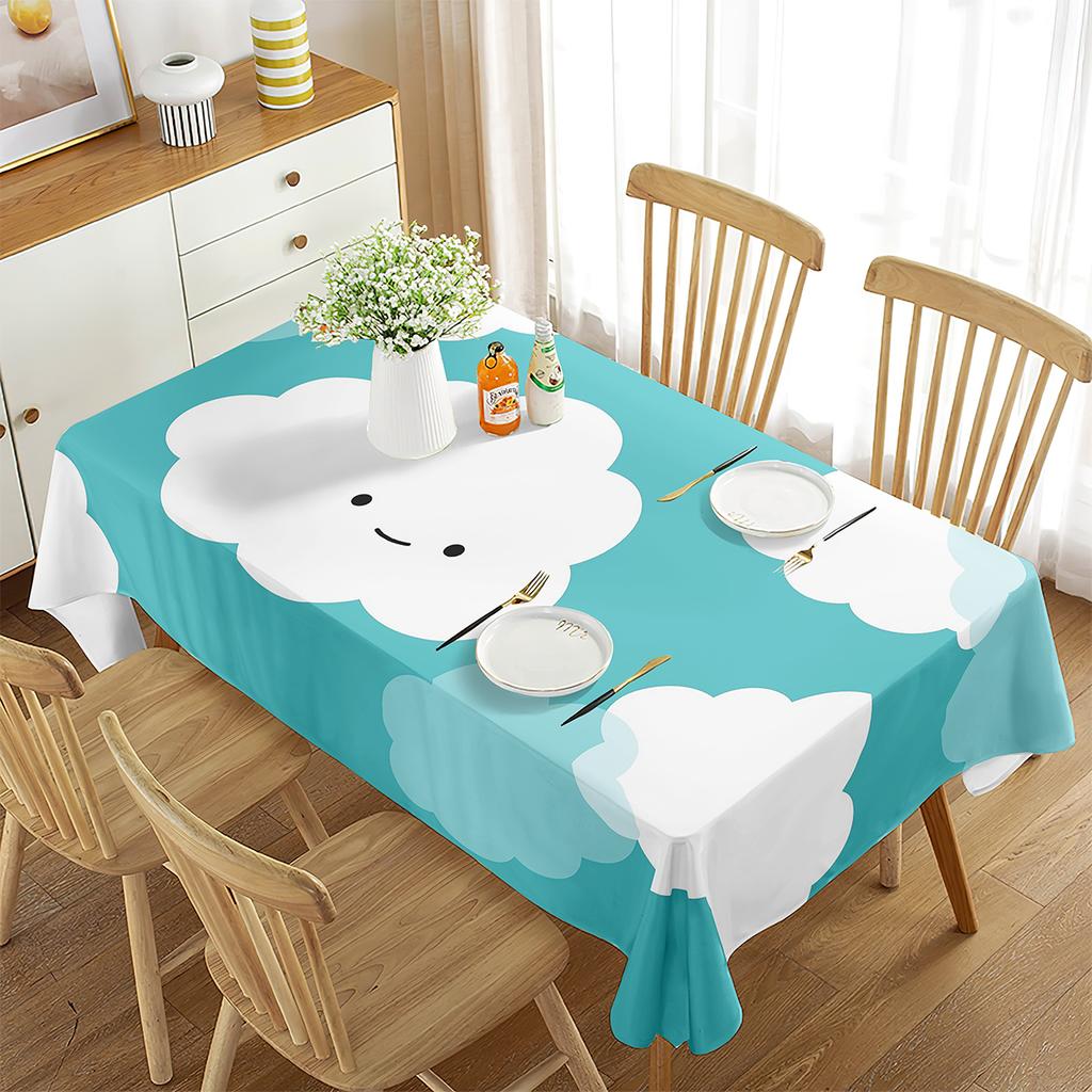 Cartoon White Cloud Rainbow Pattern Tablecloth Cute Cloud Rectangular Table Cover for Party Living Room Dining Room Decoration