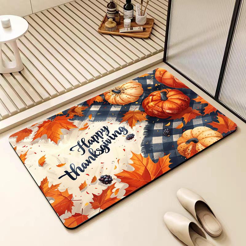 Christmas Diatom Mud Floor Mat Strong Absorbent Bathroom Floor Mat Festive Atmosphere Bathroom Anti-slip Floor Mat