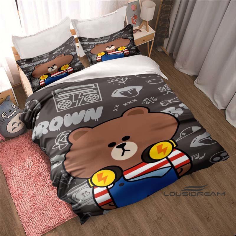 Kawaii Cartoon BROWN & FRIENDS Printed Bedding Set – Duvet Cover Set – A Luxurious Gift for Teen Girls, Suitable for Double/Sing