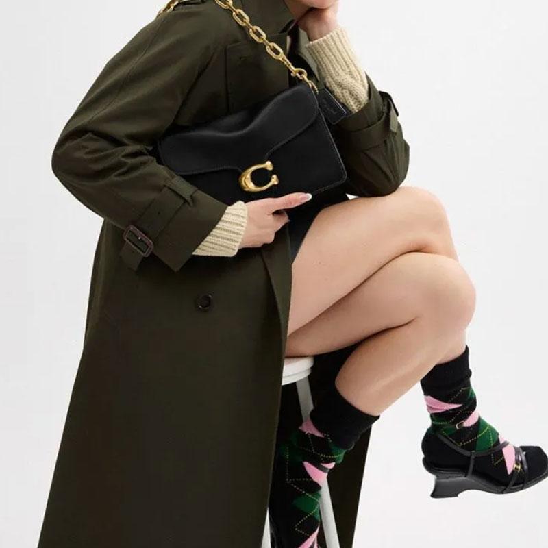 Coach Chain Tabby 26 Removable Chain Shoulder Strap Leather Shoulder Bag Medium Women shoulder bag Black CY919-B4BK