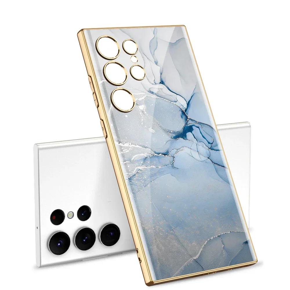 Pouzdro z malovaného tvrzeného skla pro Samsung Galaxy S24 S23 Ultra Luxusní pokovení Měkký okraj Ochranný kryt pro pouzdro Galaxy S24 Ultra