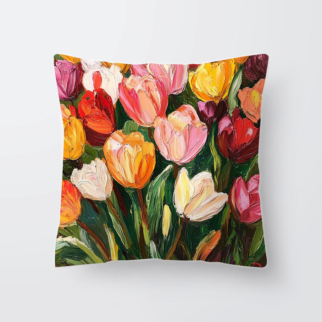 New Simple and Fashionable Tulip Flower Series Linen Single-sided Printed Pillow Case Sofa Decoration