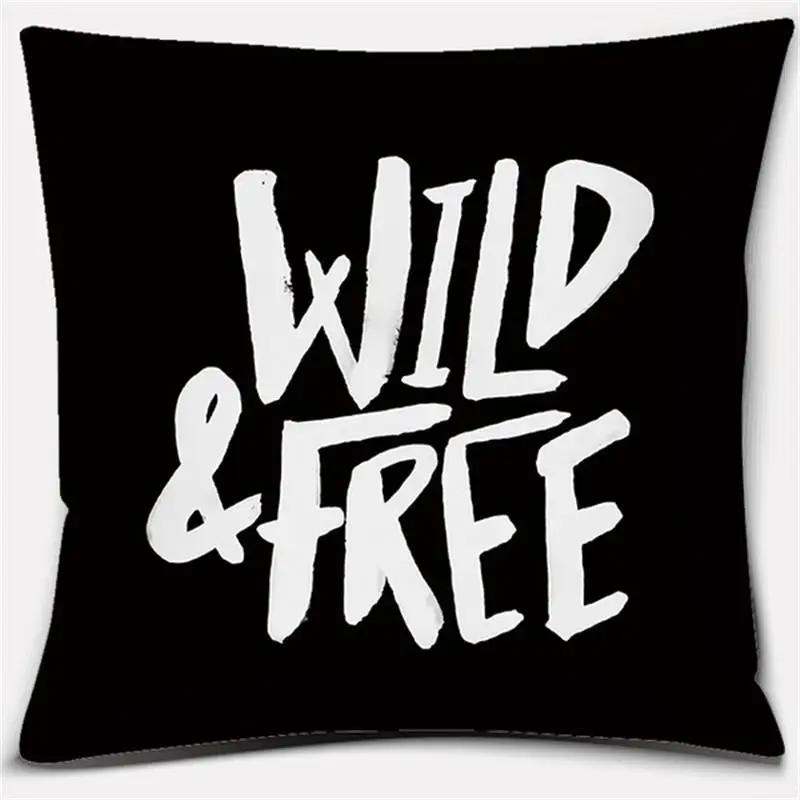 Black and White English Sentence Series Printed Square Home Decor Pillow Cover Car Sofa Cushion