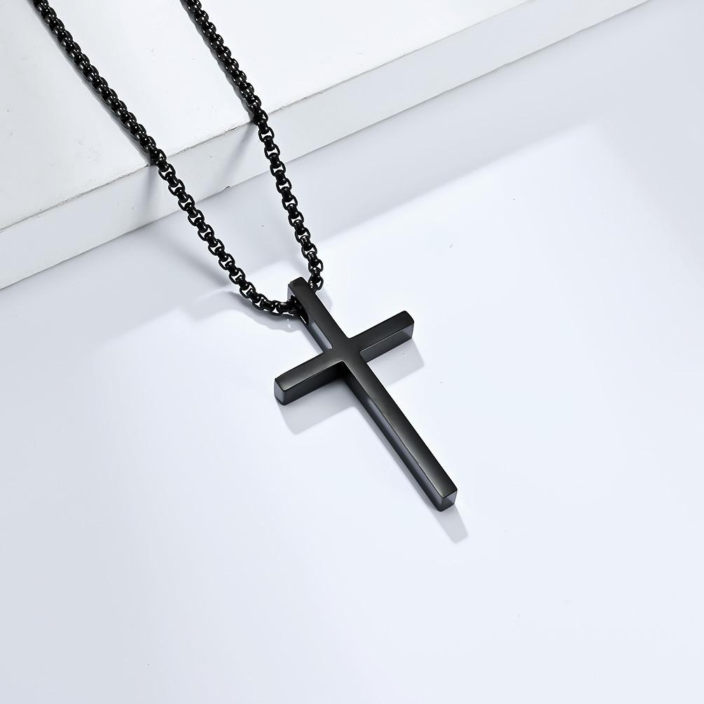 Simple Titanium Steel Cross Necklace Smooth Niche Personality Men and Women Wear Stainless Steel Sweater Chain