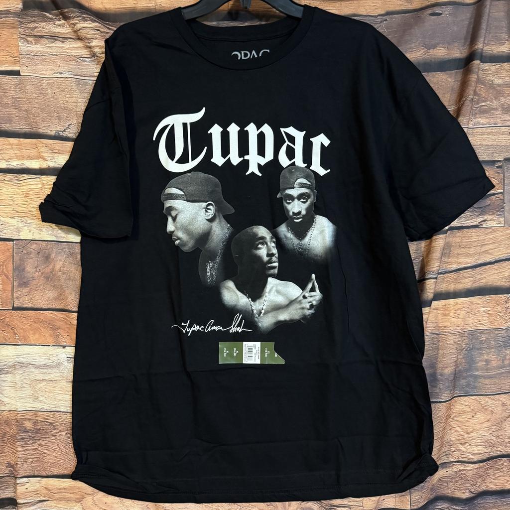 2PAC Tupac Shakur 3 Faces Graphic Men's Black XL Cotton New with Tags Unisex T-Shirt