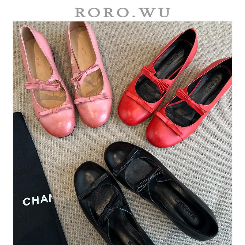 Sheepskin Temperament Double Bow Polished High Heels Retro Light Mouth Versatile Leather Shoes Mary Jane Shoes Women's Single Shoes