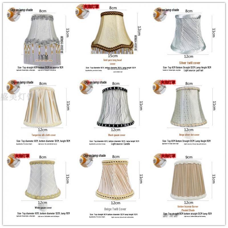 European Crystal Chandelier Fabric Lampshade, Clip-On, E27 Large Base, E14 Candle Bulb, Wall Light Shell Shade