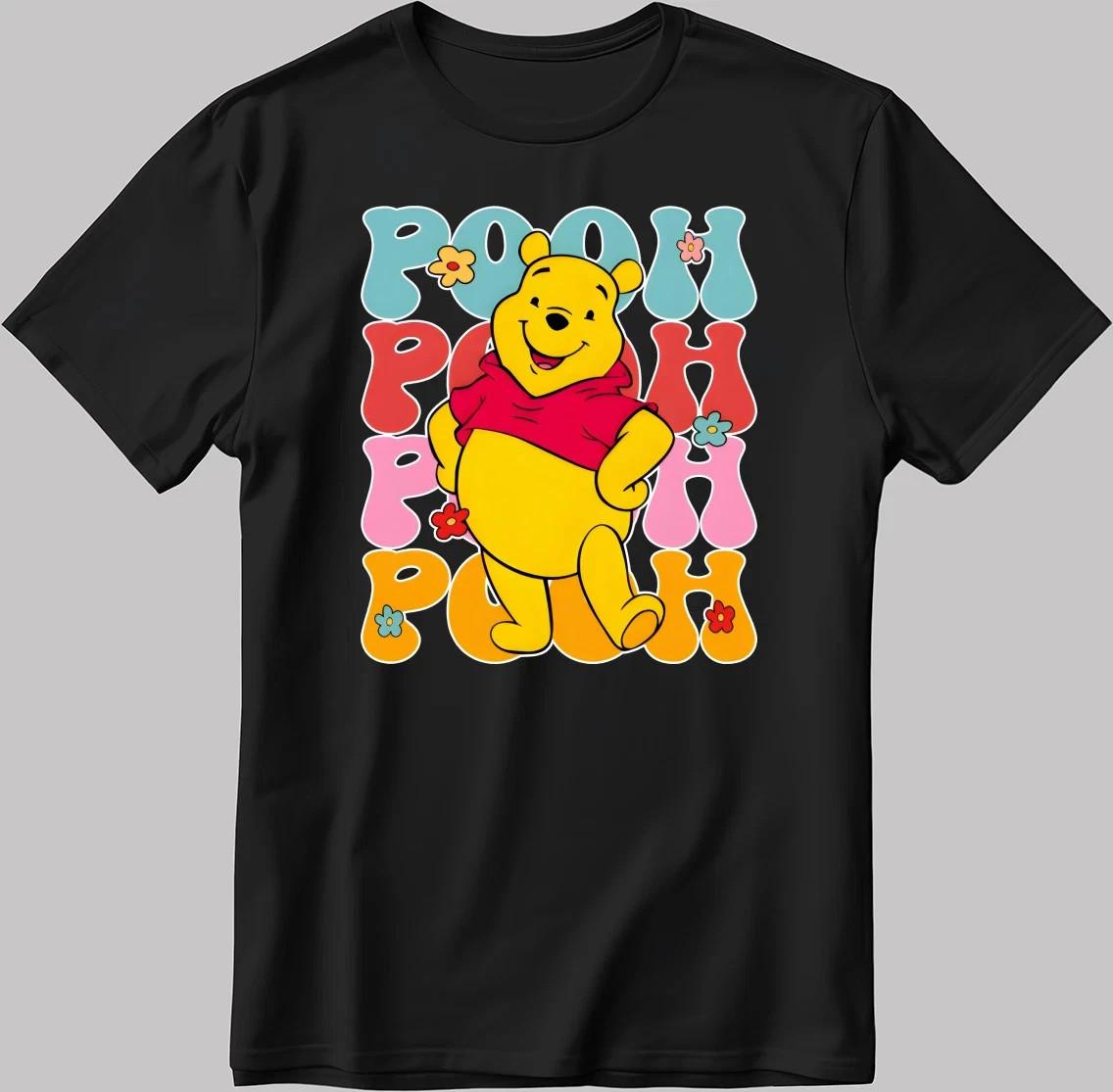 Disney Winnie The Pooh Funny Bear Black T-Shirt Size S-5XL S разноцветный