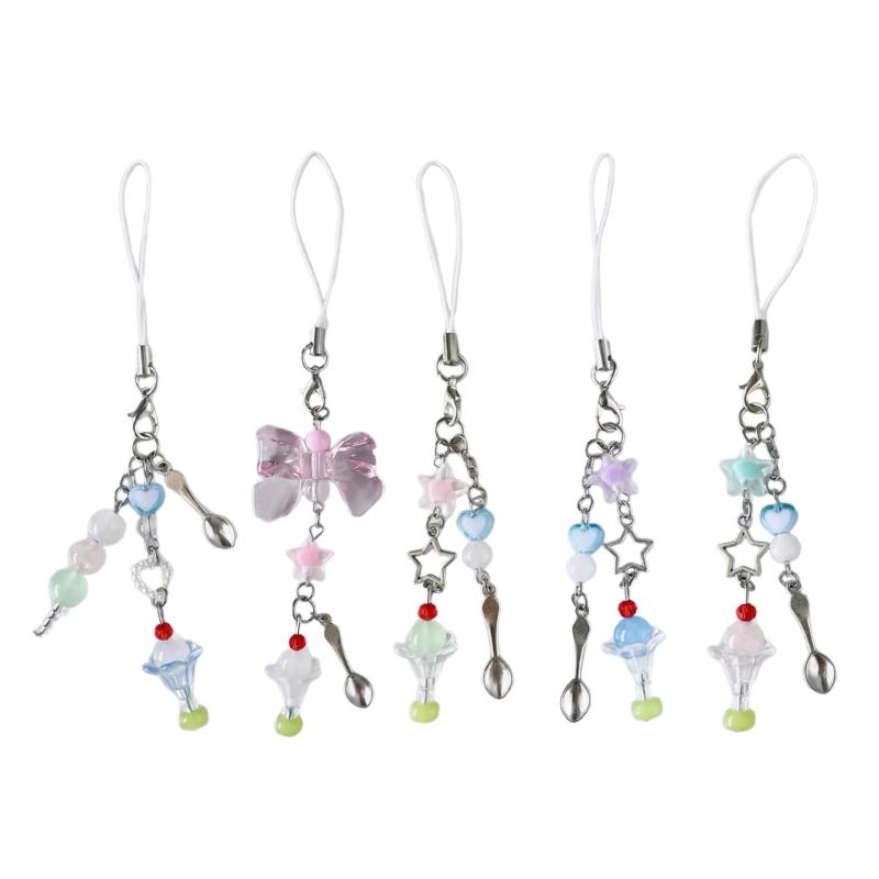 Sweet Phone Chain Strap Lanyard Ice Cream Bead Pendant Phone Charm Hangings Decoration Cute Phone Accessories