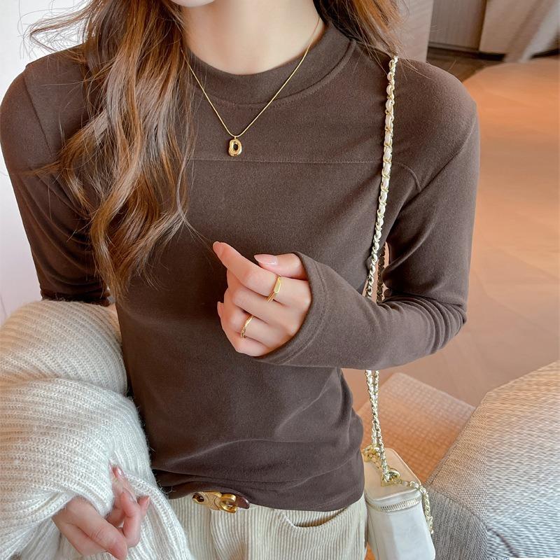 Autumn and Winter Women's Round Neck Long Sleeve Small Standing Neck Bottom Top