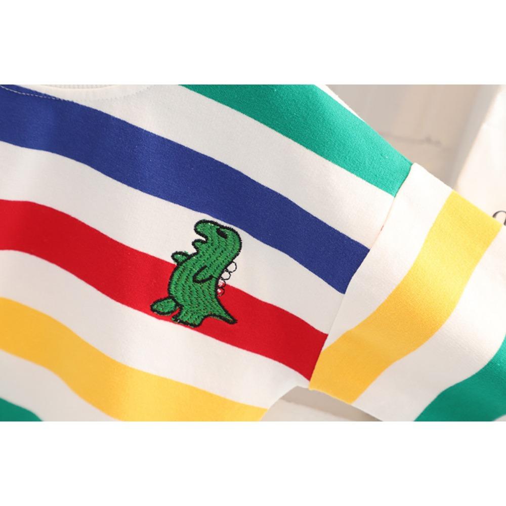 Children's Autumn Clothing Set for Boys and Girls Striped Round Neck Jeans Two-piece Set with Bag