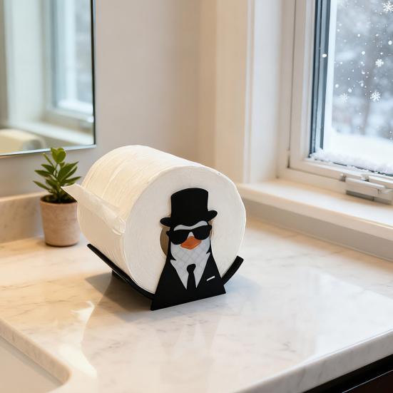 Penguin Toilet Roll Holder Funny Penguin Gentleman Toilet Paper Holder 3D Printed Freestanding Paper Towel Holder for Bathroom Kitchen Decor
