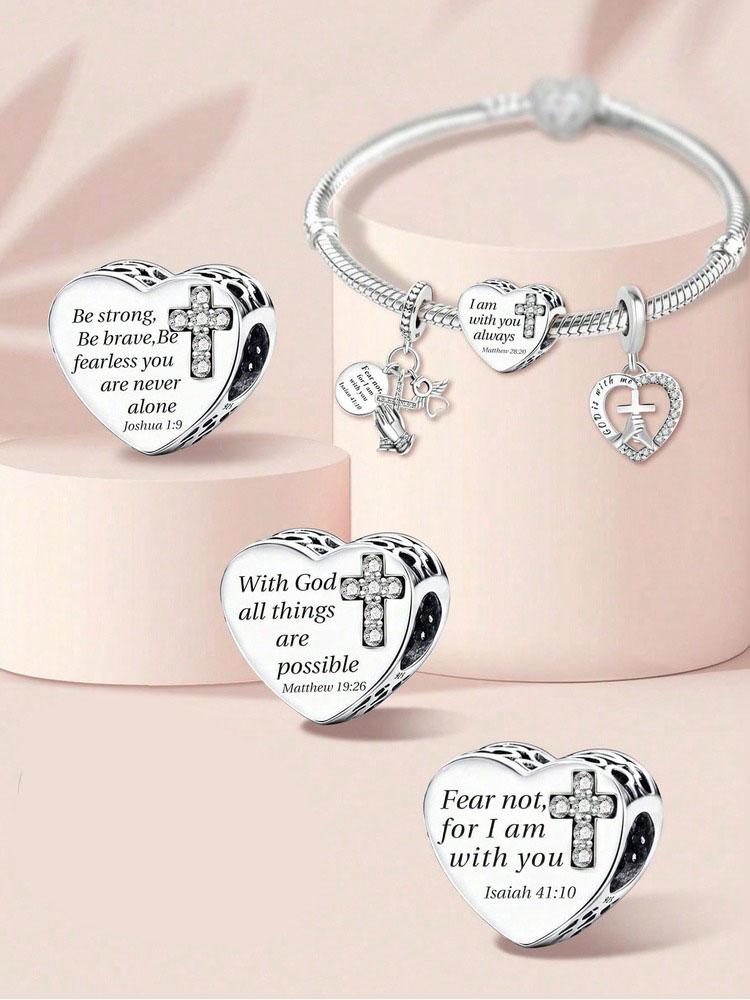 Copper Love Heart Cross Prayer Pendant Charm Ball Suitable For Bracelets Diy Women'S High Quality Fine Jewelry