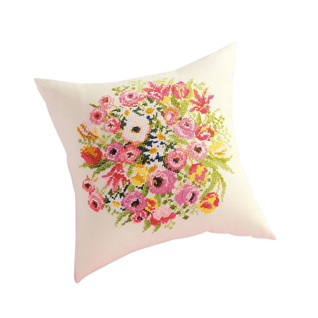 Olympus Silk Cross Stitch Embroidery Kit Cushion Pink Ranunculus Beige 5992