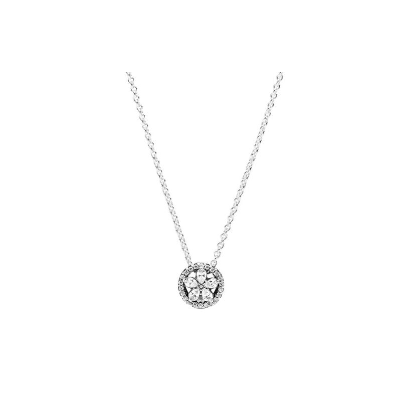 Pandora Sparkling Snowflake Clavicle Chain Synthetic Cubic Zirconia 925 Silver Necklace Women s 399230C01 серебряный