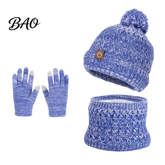 Childrens Winter Outdoor Clothing Kids Hat Scarf Gloves Set, 3-Piece Fleece Lined Beanies Neck Cozy Thickened Wear Warmer Mittens for Boys Girls, Warm