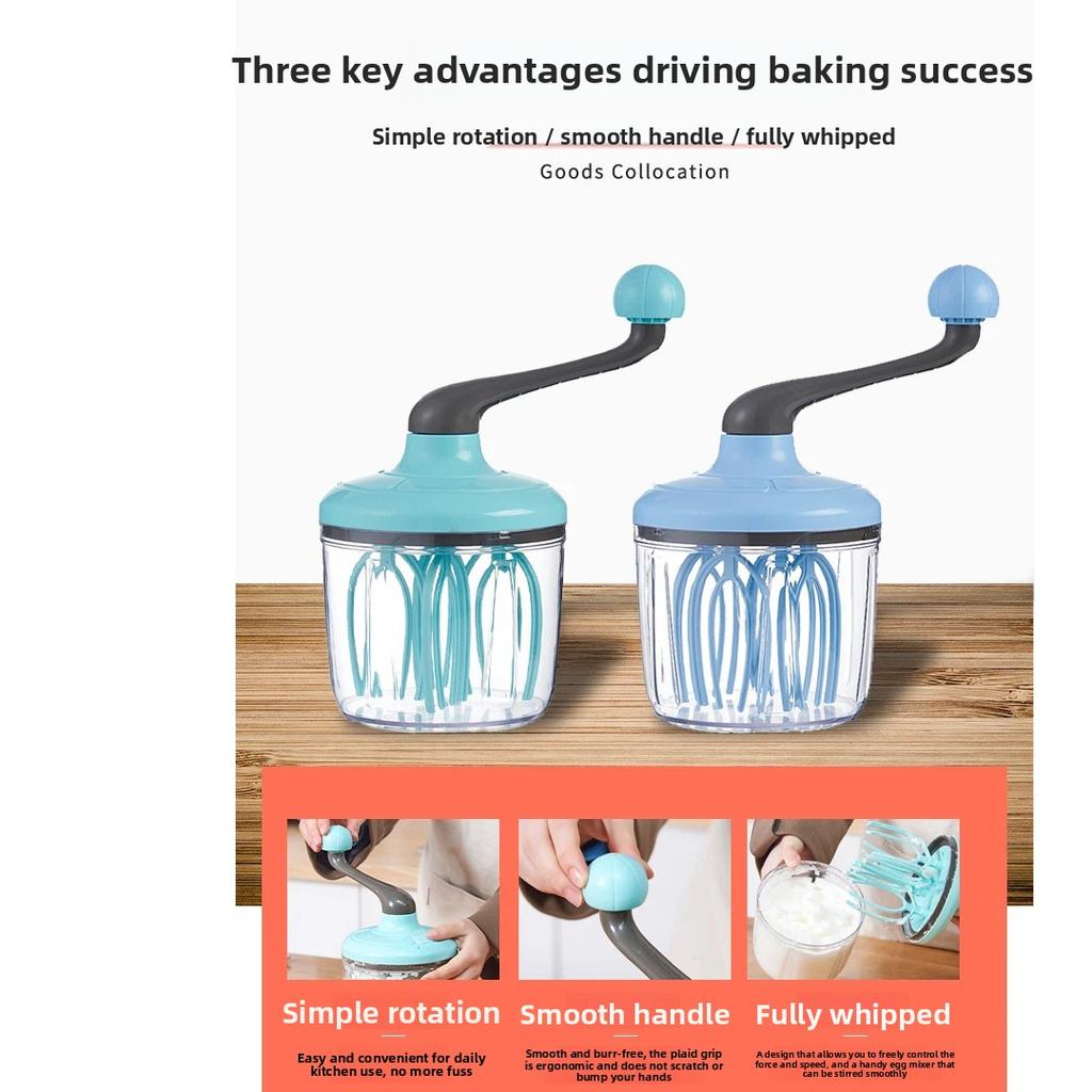 Semi-Automatic Rotating Egg Beater 304 Stainless Steel Hand Press Whisk for Cream Egg Foam Baking