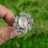Gift For Her 925 Silver Natural Golden Rutile Multi Stone Flower Adjustable Ring