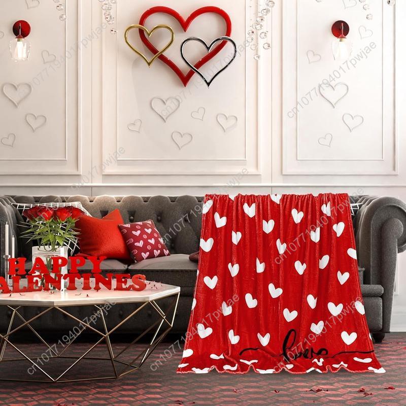 Valentine's Day Fuzzy Blanket Love Heart ThrowBlanket Red Cozy Flannel Blanket for Home Custom Blankets