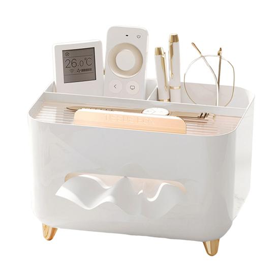 Multifunctional Tissue Box Cover Holder with Storage Compartments Large Capacity Rectangular Napkin