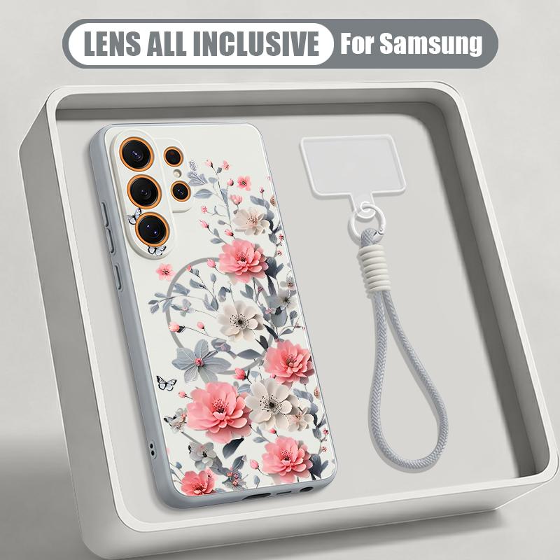 INS Floral Pattern Case For Samsung S26 Ultra S25 FE S24 S24 Plus A57 A37 A17 A56 A36 A16 A55 A35 A15 A54 5G Hybrid Magnetic Matte Cover