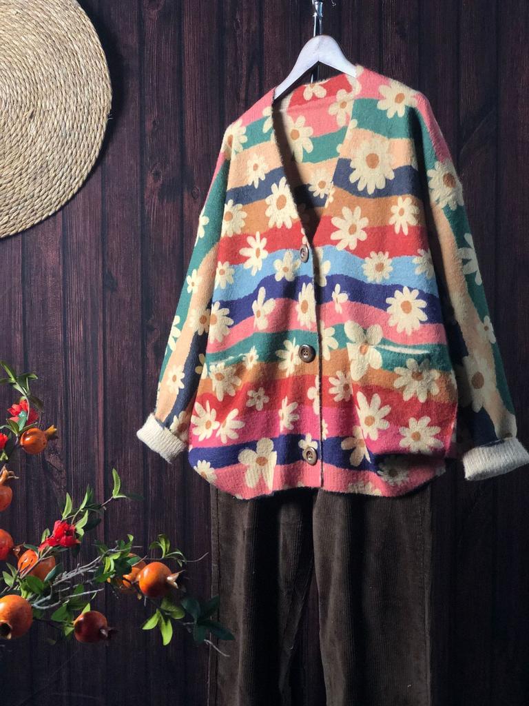 Factory new autumn and winter cute printed imitation mink velvet jacket women's Korean version loose lazy sweater