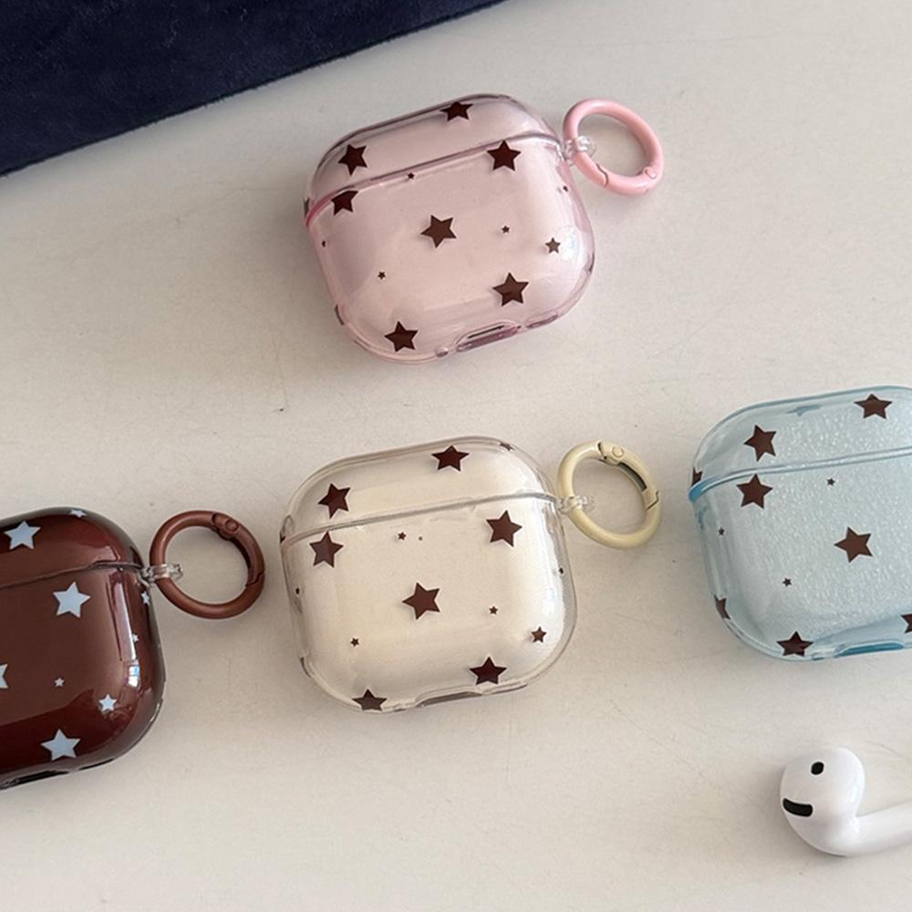 Lovely Transparent Pink, Blue, Brown Star Pattern Tpu Soft Earphone Protection Cover Case for AirPods 1 or 2 3 4 Pro 3 Pro2 Case