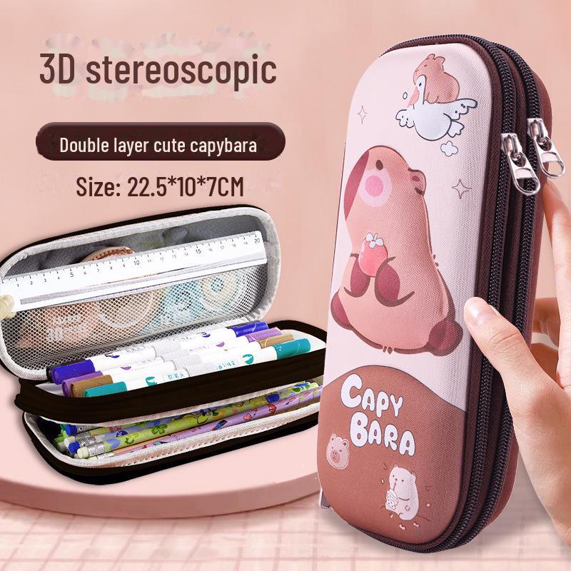 Estojo de Lápis de Camada Dupla 3D - Bolsa de Papelaria de Grande Capacidade para Alunos do Ensino Fundamental