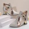 Fashion Fashion Boots Fashion Cutout Booties Breathable Versatile Cold Boots Women's Kitten Heel Single Shoes Pointed Toe High Heels