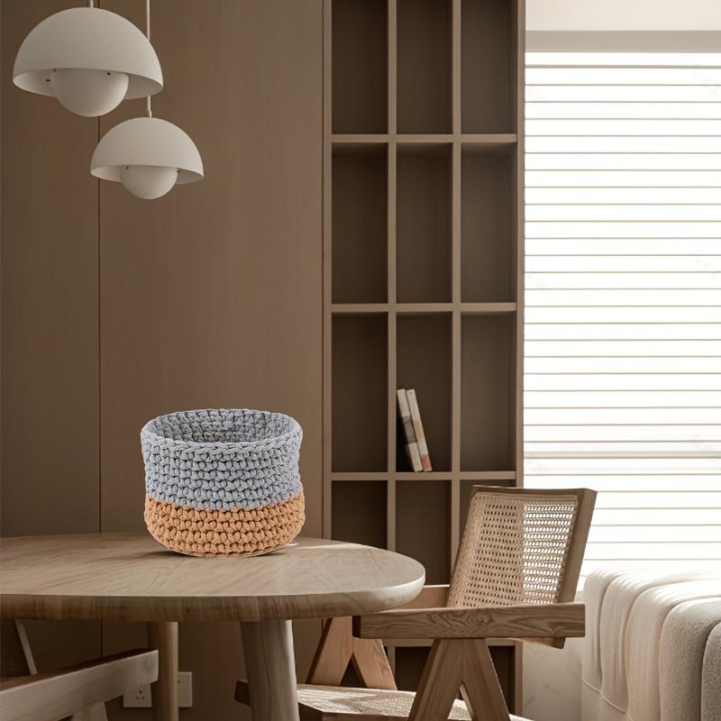 1Pc Handmade Cotton Rope Storage Basket - for Sundries, Keys, Desktop & Coffee Table Organizer