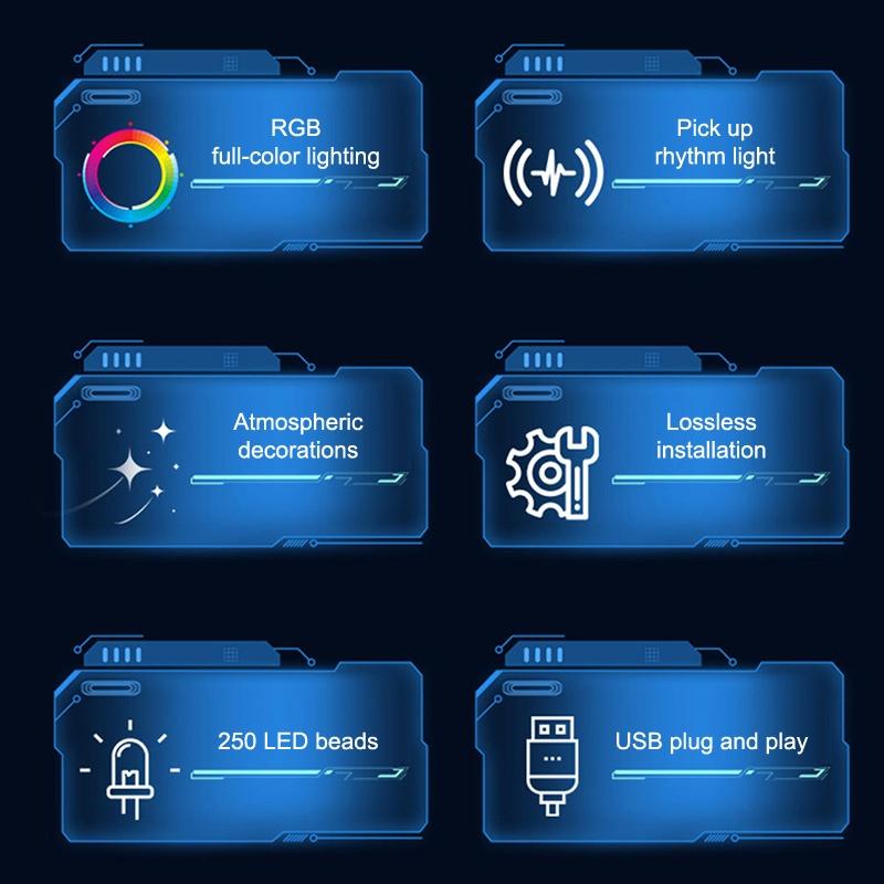 Car RGB Pickup Light Dynamic Gradient Sound Control Light Universal Air Vent Dashboard Car Interior Ornament Auto Interior Light