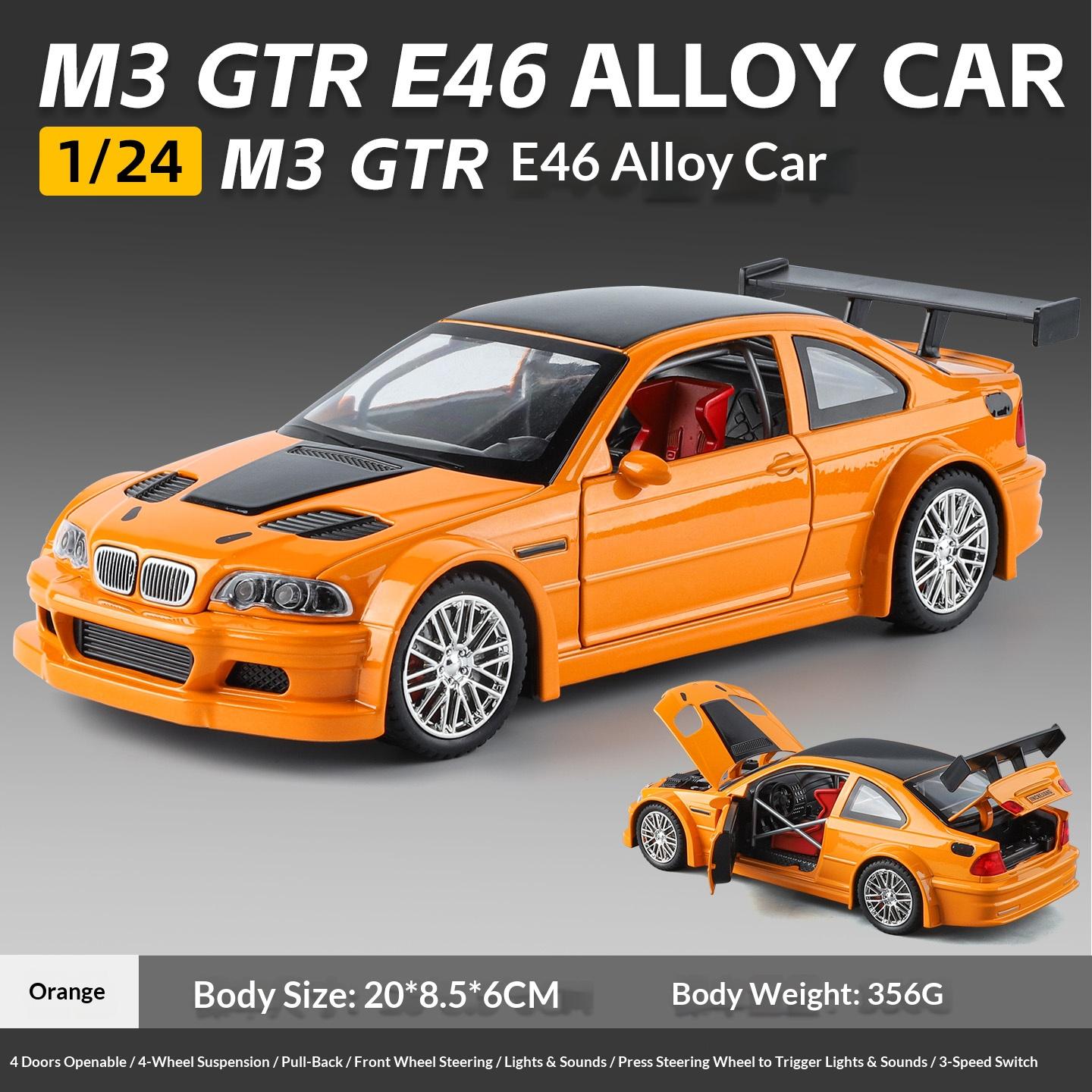 

1/24 M3 GTR E46 Alloy Die-cast Car Model Simulation Sound and Light Pull-back Boy Toy Car Desktop Display Ornament Birthday Gift