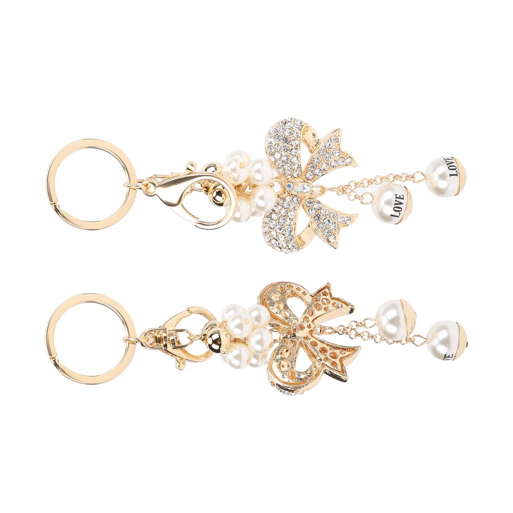 2Pcs Bowknot Keychain Bow Shaped Cute Faux Pearl Car Key Pendant Purse Backpack Accessories