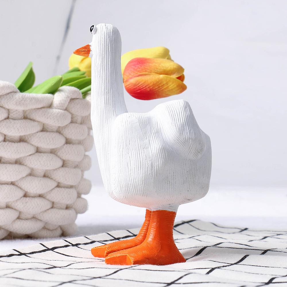 Novelty Resin Middle Finger Duck Decor Zakka Style Desktop Mini Sculpture Funny Office Desk Accessory
