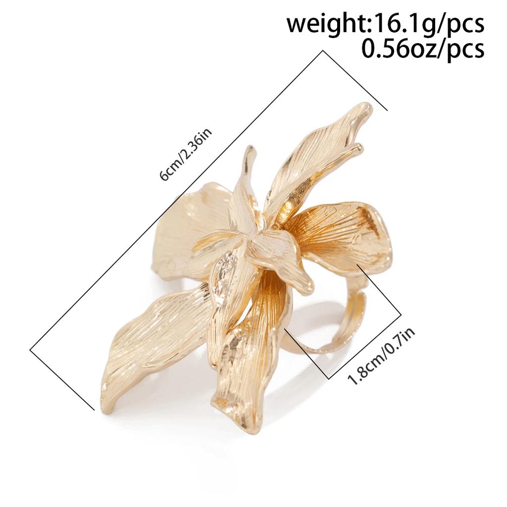 Salircon 2025 Personality Design Double Layered Metal Flower Ring for Women Trend Punk Party Adjustable Ring Ladies Jewelry Gift