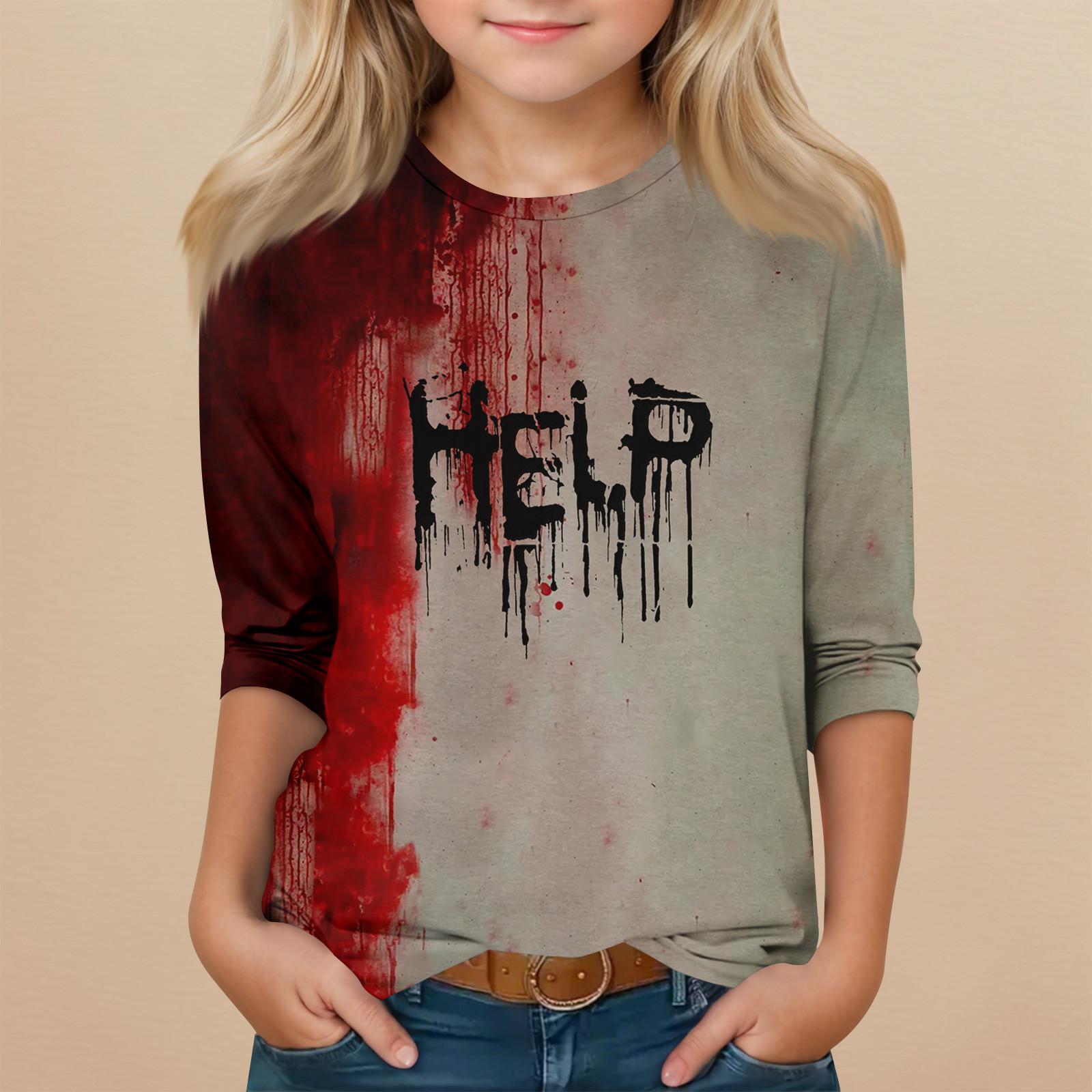 

Детский топ с рукавом 3/4 и круглым вырезом, с принтом на Хэллоуин, повседневный 130