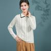 Women's Silk Blend Color Block Hollow-Out Turnover Collar Knit Sweater