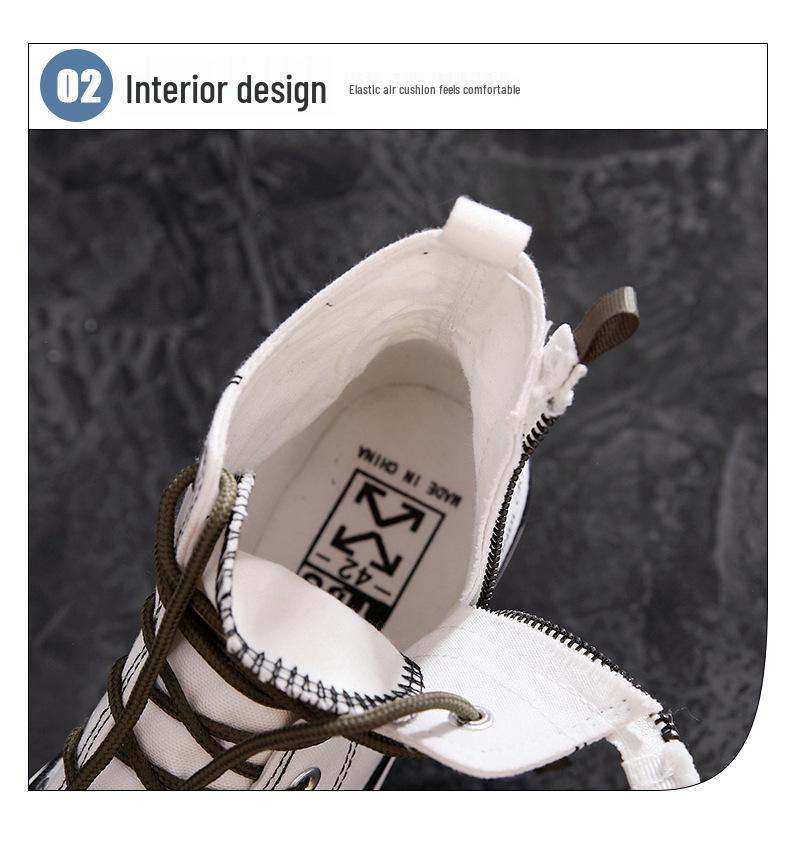 Hong Kong Style High-Top Canvas Shoes: Japanese Retro Zipper Trendy Workwear for Men