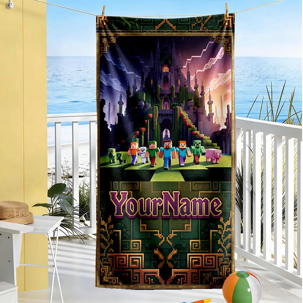 Minecraft Personalized Name Beach Towel Quick-Dry Soft Microfiber Suitable for Swimming Gym Camping Yoga Vacation
