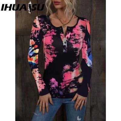 Blusas y camisas con cuello en V de manga larga con estampado de Color sólido informal a la moda para mujer