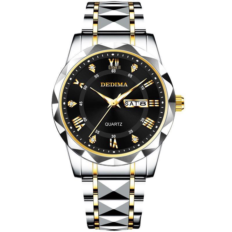 Men's Waterproof Luminous Quartz Watch with Leather Strap & Steel Band