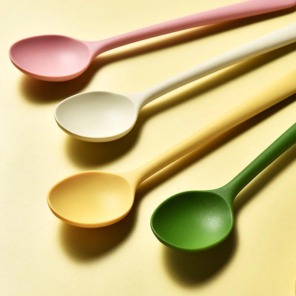 8Pcs Colorful Silicone Cutlery Set Sushi Sticks Dinner Spoon Set Dinnerware Korean Chopsticks Dessert Spoon Flatware Set