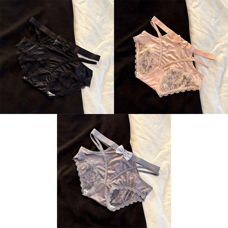 Lace Satin Low Waist Women's Briefs - Sexy French Style with Thin Straps