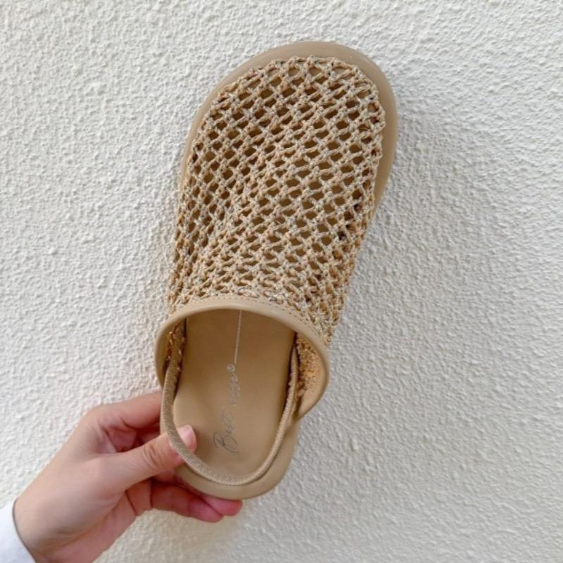 Fashion Women Flats Mesh Mules Shoes Summer Weave Shoes for Woman 2025 New Casual Sandals Designer Walking Flip Flops Fad Rome Sandalias